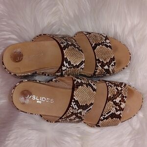 J/Slides NYC Wedge Leather Snakeskin Sandals